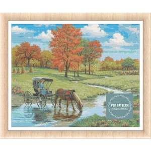Countryside cross stitch pattern, farmhouse pdf pattern, Instant Download PDF, Counted Cross Stitch, Embroidery Pattern, PDF Pattern