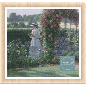 Romantic lady cross stitch pattern pdf, printable pdf pattern, instant download, Digital counted cross stitch chart