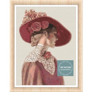Victorian Lady cross stitch pattern pdf, printable pdf pattern, Cross Stitch Chart, instant download, Digital counted cross stitch chart