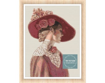 Victorian Lady cross stitch pattern pdf, printable pdf pattern, Cross Stitch Chart, instant download, Digital counted cross stitch chart