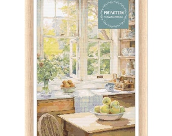 Cottage kitchen cross stitch pattern, cross stitch pattern country, hand embroidery pattern, count cross stitch pattern pdf, country home