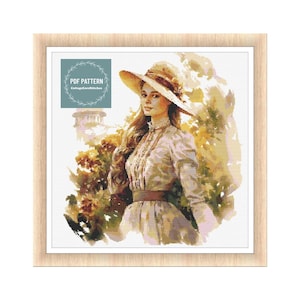 Victorian Lady cross stitch pattern pdf, printable pdf pattern, Cross Stitch Chart, instant download, Digital counted cross stitch chart