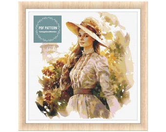 Victorian Lady cross stitch pattern pdf, printable pdf pattern, Cross Stitch Chart, instant download, Digital counted cross stitch chart