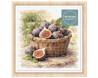 Kruissteekpatroon mand met vijgen, afdrukbaar pdf-patroon, kruissteektabel, instant download, digitale getelde kruissteek