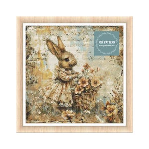 Bunny in Dress with Flowers cross stitch pattern, Counted cross stitch pattern, embroidery pattern, PDF cross stitch chart, PDF Pattern