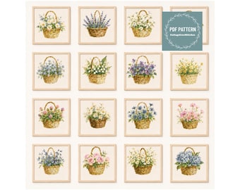 MINI Flowers cross stitch patterns pdf, printable pdf pattern, Cross Stitch Chart, instant download, Digital counted cross stitch