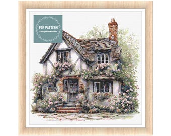 Cottage cross stitch pattern pdf, cross stitch pattern country, hand embroidery pattern, count cross stitch pattern pdf,country home pattern