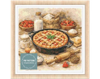 Strawberry pie cross stitch pattern pdf, printable pdf pattern, Cross Stitch Chart, instant download, Digital counted cross stitch
