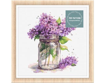 Flowers in Mason Jar, cross stitch patterns pdf, printable pdf pattern, Cross Stitch Chart, instant download, Digital counted cross stitch