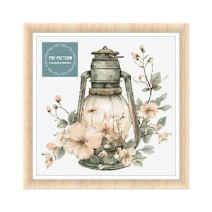 Shabby Chic Antique Floral Lantern Cross Stitch Pattern Flowers, Instant Download PDF, Counted Cross Stitch, Embroidery Pattern, PDF Pattern