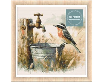 Vogel kruissteekpatroon pdf, winterlandschap kruissteek, digitale patroon pdf, kruissteekkaart, instant download