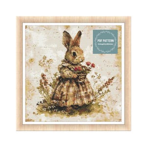 Bunny in Dress with Flowers cross stitch pattern, Counted cross stitch pattern, embroidery pattern, PDF cross stitch chart, PDF Pattern