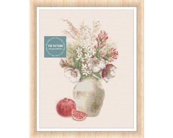 Flowers in Vase, cross stitch patterns pdf, printable pdf pattern, Cross Stitch Chart, instant download, Digital counted cross stitch