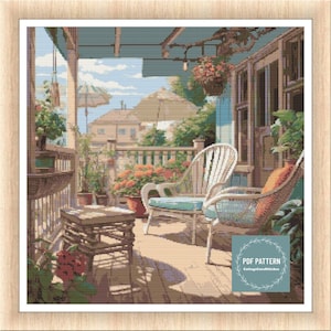 Summer Veranda cross stitch pattern, printable pdf pattern, Cross Stitch Chart, instant download, Digital counted cross stitch