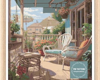 Summer Veranda cross stitch pattern, printable pdf pattern, Cross Stitch Chart, instant download, Digital counted cross stitch
