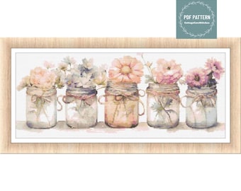 Flowers in Mason Jars, cross stitch patterns pdf, printable pdf pattern, Cross Stitch Chart, instant download, Digital counted cross stitch