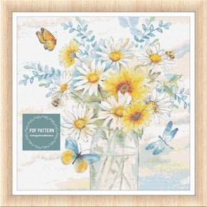 Flowers in Jar, cross stitch patterns pdf, printable pdf pattern, Cross Stitch Chart, instant download, Digital counted cross stitch