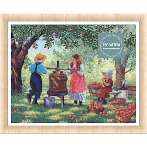 Cross stitch pattern kids, Siblings in countryside, digital pattern pdf, Cross Stitch Chart, instant download, Counted cross stitch pattern