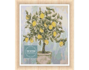 Lovely lemons cross stitch pattern, printable pdf pattern, Cross Stitch Chart, instant download, Digital counted cross stitch, embroidery