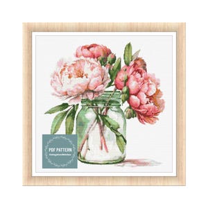 Flowers in Mason Jar, cross stitch patterns pdf, printable pdf pattern, Cross Stitch Chart, instant download, Digital counted cross stitch