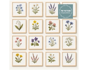 MINI Flowers cross stitch patterns pdf, printable pdf pattern, Cross Stitch Chart, instant download, Digital counted cross stitch