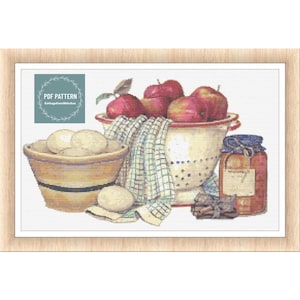 Appeltaart kruissteekpatroon pdf, afdrukbaar pdf-patroon, kruissteekkaart, instant download, digitale getelde kruissteek, borduren