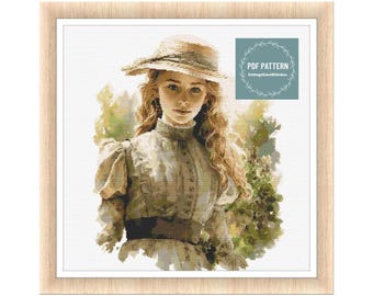 Victorian Lady cross stitch pattern pdf, printable pdf pattern, Cross Stitch Chart, instant download, Digital counted cross stitch chart