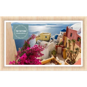 Greek island Santorini, cross stitch pattern greek pdf, digital pattern pdf, Cross Stitch Chart, instant download, Counted cross stitch