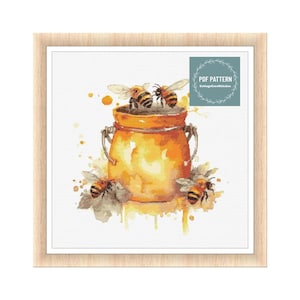 Bee cross stitch pattern PDF - digital download - insect honey bee floral nature embroidery - farmhouse pdf pattern - counted cross stitch