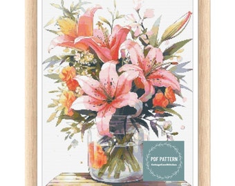 Cross Stitch Pattern Flowers, Instant Download PDF, Counted Cross Stitch, Embroidery Pattern, PDF Pattern, Digital Cross Stitch Pattern