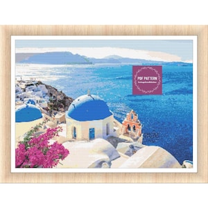 Santorini Cross Stitch Pattern Greece, Instant Download PDF, Counted Cross Stitch pattern, Embroidery Pattern, Digital PDF Pattern