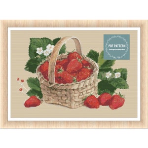 Aardbeien in mandje kruissteekpatroon, afdrukbaar pdf-patroon, kruissteekkaart, instant download, digitale getelde kruissteek
