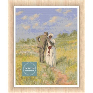Pareja victoriana en la pradera patrón de punto de cruz pdf, patrón pdf imprimible, descarga instantánea, gráfico de punto de cruz contado digital