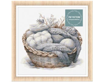 Victorian Knit Basket, cross stitch patterns pdf, printable pdf pattern, Cross Stitch Chart, instant download, Digital counted cross stitch
