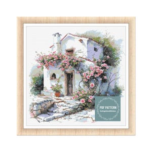 Greek village house Cross Stitch Pattern Greece, Instant Download PDF, Counted Cross Stitch, Embroidery Pattern, Digital PDF Pattern, Greek