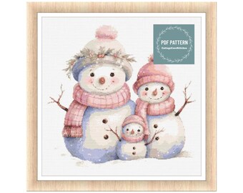 Snowman Family Christmas Cross Stitch Pattern (PDF Pattern)