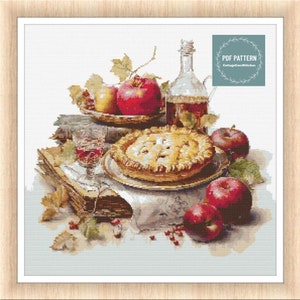Appeltaart kruissteekpatroon pdf, afdrukbaar pdf-patroon, kruissteekkaart, instant download, digitale getelde kruissteek, borduren