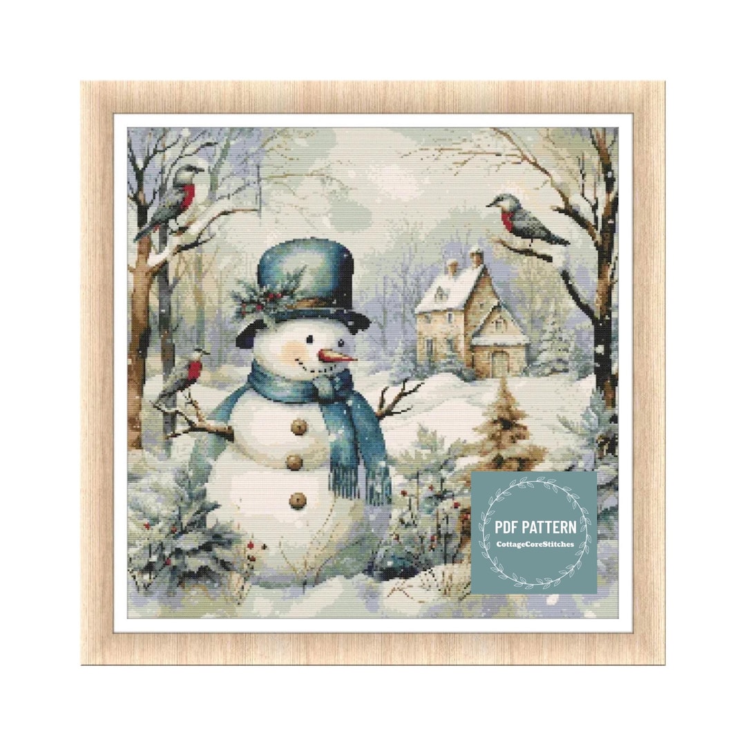 Snowman Christmas Cross Stitch Pattern, Winter Pdf Pattern, Instant ...