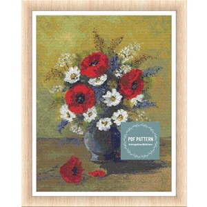 Flowers in Jar cross stitch pattern pdf, printable pdf pattern, Cross Stitch Chart, instant download, Digital counted cross stitch