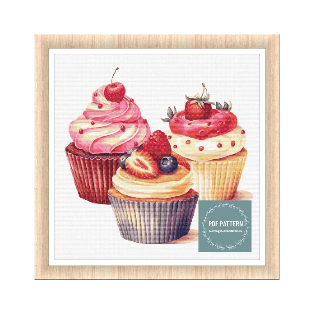 Strawberry Cupcakes Cross Stitch Pattern Pdf, Printable Pdf Pattern ...