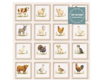Farm Animals MINI cross stitch pattern pdf, digital pattern pdf, Cross Stitch Chart, instant download
