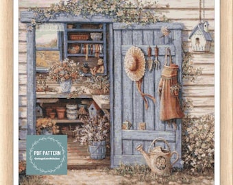 Cottage garden cross stitch pattern pdf, cross stitch pattern country, hand embroidery pattern, count cross stitch pattern pdf, country home