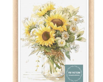 Patrón de punto de cruz con flores, descarga instantánea en PDF, punto de cruz contado, patrón de bordado, patrón PDF, patrón de punto de cruz digital