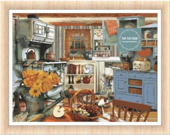 Vintage Kitchen cross stitch pattern pdf, printable pdf pattern, Cross Stitch Chart, instant download, Digital counted cross stitch
