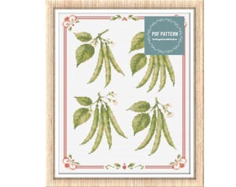 Green Beans cross stitch pattern pdf, printable pdf pattern, Cross Stitch Chart, instant download, Digital counted cross stitch