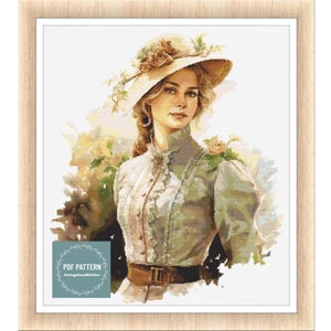 Victorian Lady cross stitch pattern pdf, printable pdf pattern, Cross Stitch Chart, instant download, Digital counted cross stitch chart