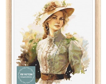 Victorian Lady cross stitch pattern pdf, printable pdf pattern, Cross Stitch Chart, instant download, Digital counted cross stitch chart
