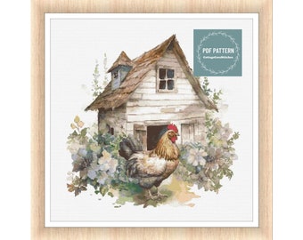 Shabby Chic Floral Chicken Coop cross stitch pattern, farmhouse pdf pattern, instant download, Digital counted cross stitch chart,