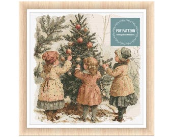 Vintage Christmas cross stitch pattern, winter pdf pattern, instant download, counted cross stitch chart, hand embroidery, needlepoint