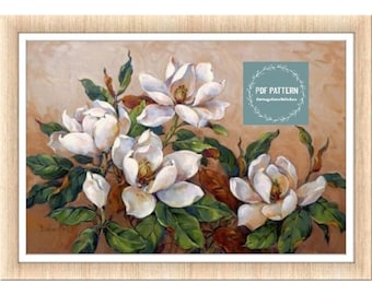 Inspiration magnolia, modèle de point de croix pdf, modèle pdf imprimable, grille de point de croix, téléchargement immédiat, point de croix numérique compté